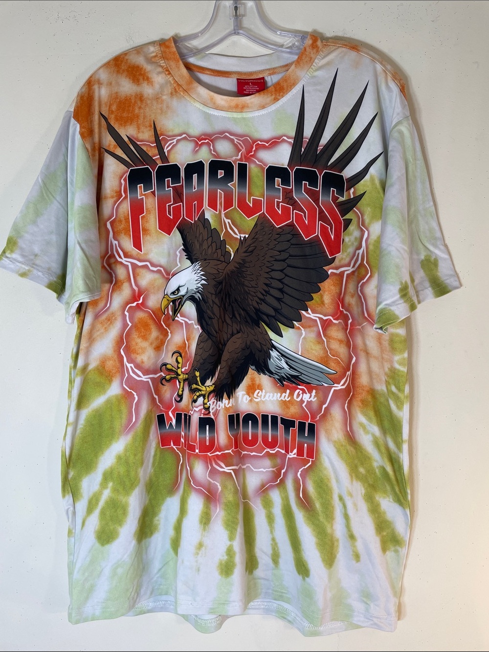 Victorious Fearless Wild Youth Eagle Tie-Dye Short Sleeve Tee. Men's L.